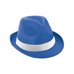 Chapeau promotionnel en polyester avec ruban blanc avec logo Colors couleur bleu roi