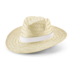 Chapeau en paille naturelle avec ruban sublimé couleur blanc