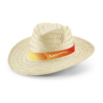 Chapeau en paille naturelle avec ruban sublimé couleur blanc image avec logo