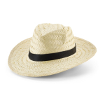 Chapeau en paille naturelle avec ruban en polyester couleur noir