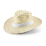 Chapeau en paille naturelle avec ruban en polyester couleur blanc