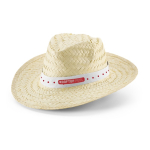 Chapeau en paille naturelle avec ruban en polyester couleur blanc image avec logo