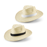 Chapeau en paille naturelle avec ruban en polyester diverses couleurs