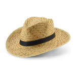 Chapeau en paille naturelle avec ruban décoratif sublimé couleur noir