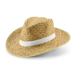 Chapeau en paille naturelle avec ruban décoratif sublimé couleur blanc