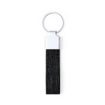 Porte-clés en polyester RPET allongé avec accessoire chromé Mix couleur noir première vue