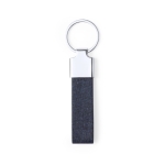 Porte-clés en polyester RPET allongé avec accessoire chromé Mix couleur bleu marine première vue