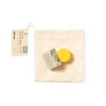 Coffret savon et shampoing solide vegan dans un sachet en coton couleur beige cinquième vue