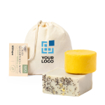Coffret savon et shampoing solide vegan dans un sachet en coton vue principale