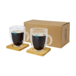 Lot de tasses à double paroi avec sous-verres de 350 ml Cappuccino couleur transparent vue avec impression sérigraphique