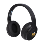 Casque pliable publicitaire en plastique recyclé avec micro Loop couleur noir vue avec impression sérigraphique