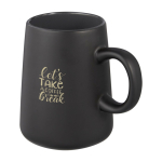 Mug pas cher personnalisable en forme de cruche de 450 ml Wide Base couleur noir vue avec impression sérigraphique