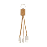 Câble chargeur 3 en 1 de type porte-clés en liège et blé Straw & Cork couleur naturel deuxième vue frontale