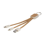 Câble chargeur 3 en 1 de type porte-clés en liège et blé Straw & Cork couleur naturel