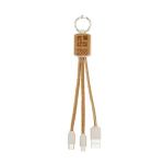 Câble chargeur 3 en 1 de type porte-clés en liège et blé Straw & Cork avec zone d'impression