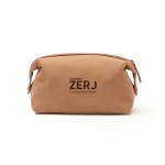 Trousse de toilette personnalisée en polyester recyclé EcoStylish couleur marron clair vue avec logo