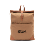 Sac à dos pour ordinateur en polyester recyclé avec boucle couleur marron clair avec zone d'impression
