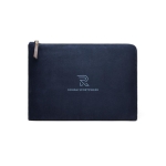 Housse rembourrée pour ordinateur 16” en cuir végétal Sophisticase couleur bleu vue avec logo