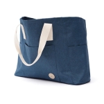 Élégant sac de plage recyclé avec logo et poignées doubles Jasper couleur bleu troisième vue