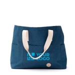 Élégant sac de plage recyclé avec logo et poignées doubles Jasper couleur bleu avec zone d'impression