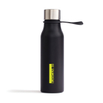 Gourde isotherme en inox avec couvercle anti-goutte et anse 450ml couleur noir vue avec logo