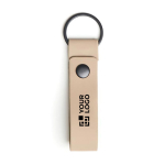 Porte-clés en cuir végétalien avec rivet en métal Contempo couleur beige avec zone d'impression