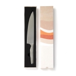 Couteau de cuisine en acier japonais à lame large et incurvée Hattasan couleur argenté vue avec boîte