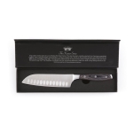 Couteau en acier inoxydable de haute qualité avec logo Kaiser Santoku couleur argenté vue avec boîte