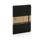 Carnet recyclé avec élastique A5 et pages lignées couleur noir vue avec boîte
