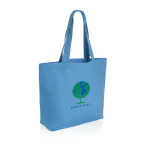 Sac shopping avec logo en toile recyclée 240 g/m2 EcoTrace Pocket couleur bleu ciel vue avec logo
