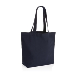 Sac shopping en toile recyclée avec poche 240 g/m2 EcoTrace Raw couleur bleu marine