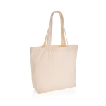 Sac shopping en toile recyclée avec poche 240 g/m2 EcoTrace Raw couleur blanc cassé