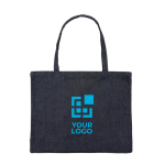Sac shopping publicitaire spacieux recyclé 320 g/m2 Bleu Denim couleur bleu jean avec zone d'impression