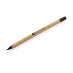Crayon personnalisable infini en bambou avec gomme Bamboo BlackEraser couleur bois vue avec logo