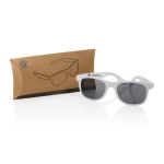 Lunettes de soleil publicitaires en plastique recyclé UV400 EcoOptix couleur blanc vue avec boîte