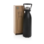 Gourde isotherme grande avec poignée de transport 1,5 L Eco Handle couleur noir vue avec boîte