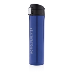 Thermos en inox avec bouchon à fermeture sécurisée 450ml Exclusive couleur bleu vue avec logo