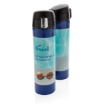 Thermos en inox avec bouchon à fermeture sécurisée 450ml Exclusive couleur bleu deuxième vue avec logo
