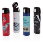 Thermos en inox avec bouchon à fermeture sécurisée 450ml Exclusive couleur bleu vue avec plusieurs logo