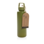 Gourde en plastique recyclé personnalisée avec poignée 500 ml GreenSip couleur vert foncé vue avec boîte