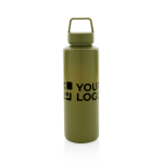 Gourde en plastique recyclé personnalisée avec poignée 500 ml GreenSip couleur vert foncé avec zone d'impression