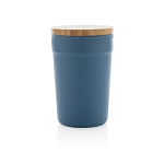 Mug en plastique recyclé avec couvercle en bambou 300ml EcoBrew couleur bleu deuxième vue