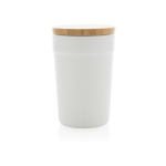 Mug en plastique recyclé avec couvercle en bambou 300ml EcoBrew couleur blanc deuxième vue