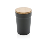 Mug en plastique recyclé avec couvercle en bambou 300ml EcoBrew couleur gris foncé