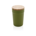 Mug en plastique recyclé avec couvercle en bambou 300ml EcoBrew couleur vert foncé