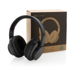Casque sans fil personnalisable pliable en aluminium recyclé Terra couleur gris foncé vue avec boîte