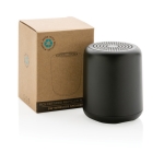 Enceinte Bluetooth avec logo avec matériaux recyclés EcoSound couleur noir vue avec boîte