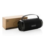 Enceinte Bluetooth personnalisée recyclée étanche IPX4 AquaTunes couleur noir vue avec boîte