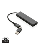Hubs USB en plastique recyclé avec 4 ports : 3 USB et 1 de type C couleur gris foncé