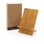 Support de téléphone avec trou pour câble de chargement Nature FSC couleur bois vue avec boîte